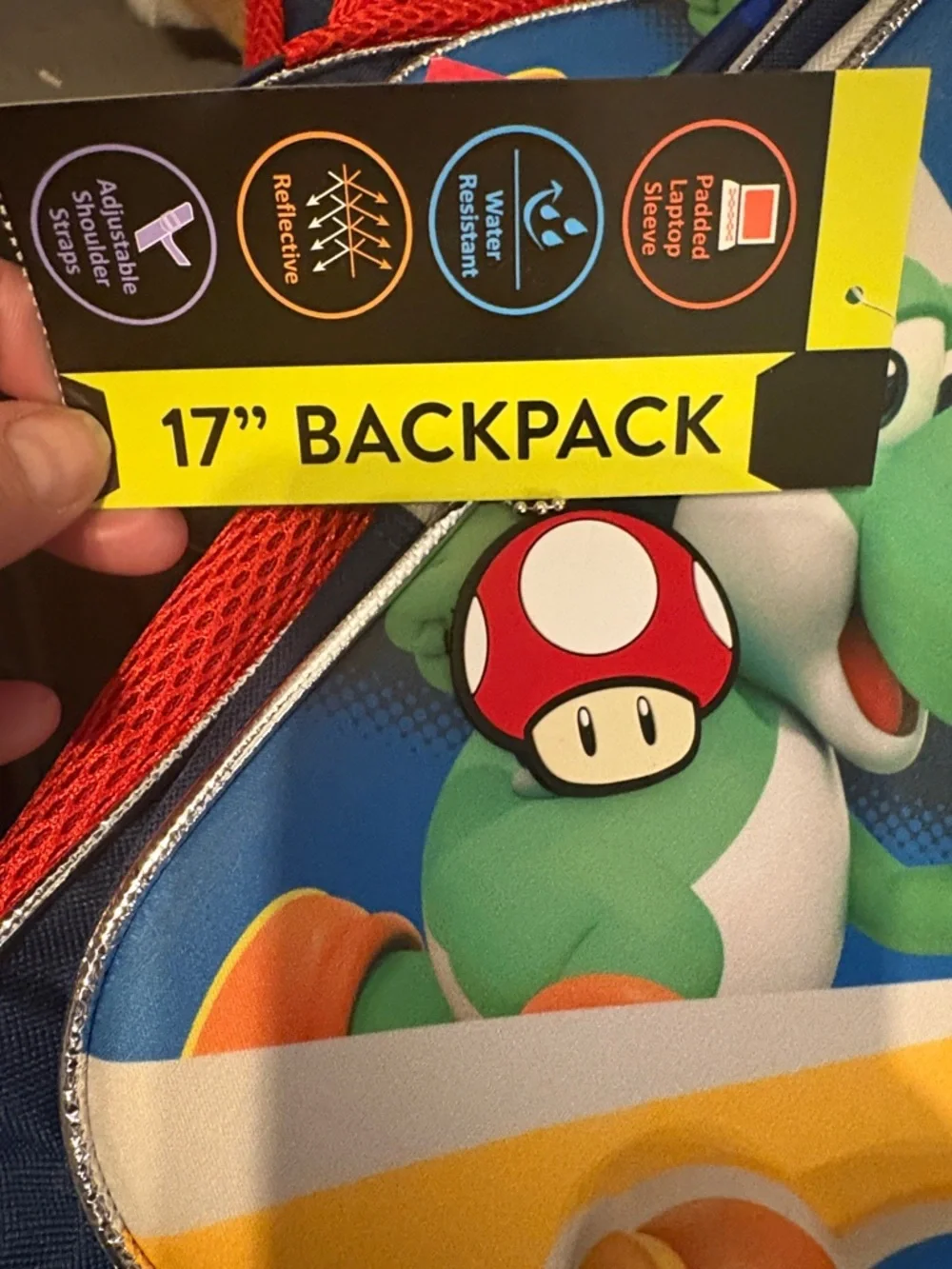 Nintendo Super Mario Backpack in Navy Blue with Red & Green Accents